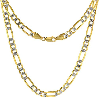 Solid 14k 2-Tone Gold Pave Diamond Cut 5.5mm Figaro Chain Necklaces & Bracelets for Men and Women Lobster Clasp 8-30 inch