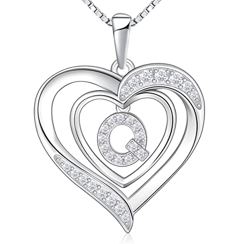 RIVIKO Heart Initial Necklace for Women, 925 Sterling Silver Letter Pendant,Personalized Charm Alphabet Jewelry Valentines Mother's Day Anniversary Christmas Birthday Gifts for Women Her Mom Wife - color: Letter-Q