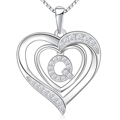 RIVIKO Heart Initial Necklace for Women, 925 Sterling Silver Letter Pendant,Personalized Charm Alphabet Jewelry Valentines Mother's Day Anniversary Christmas Birthday Gifts for Women Her Mom Wife - color: Letter-Q