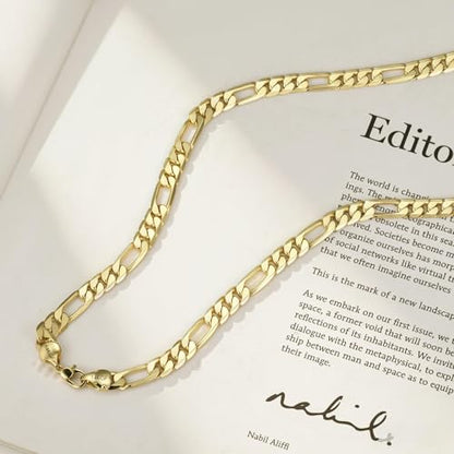 6mm Gold Figaro Link Chain Necklace for Men ＆ Women，14K Gold Chain Necklace for Men ＆ Women Chains for Mens Figaro Chains Necklaces,Dainty Jewelry Gifts Size 18/20/22/24in - size: 24inch