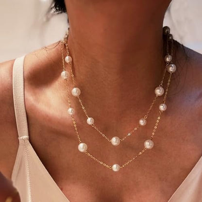 Dainty Layered Pearl Choker Necklace for Women Dainty Chain Necklaces Daisy Pearls jewelry Valentine Day Graduation Bride Gifts - color: 2 layered pearl