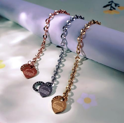 Heart Charm Bracelet Plated 18K Gold/Silver/Rose Gold Bible Scripture Heart Bracelet for Women Jewelry Gift Zircon Her Link Chain OT Clasp Stainless Steel Birthday - color: Rose Gold, size: 9.1 inch