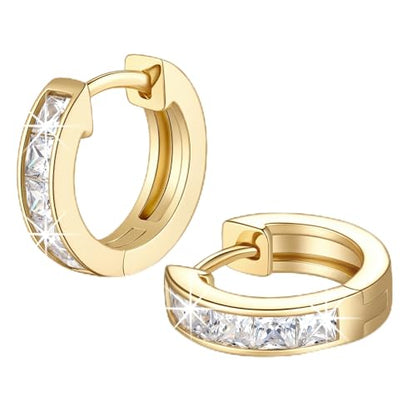 14K Gold Earrings for Women Gold Hoop Earrings for Women | Dainty Gold Earrings for Women Stylish 14K Gold Hoop Earrings for Women Square Cubic Zirconia Huggie Hoop Earrings 15/20/25mm - size: 15mm