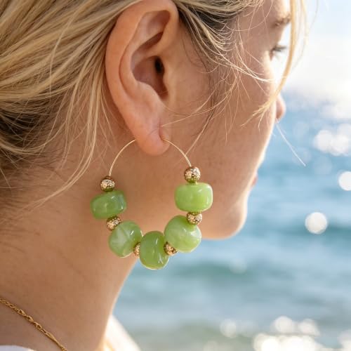 Colorful Beaded Earrings for Women Beaded Hoop Earrings | Chunky Acrylic Resin Boho Statement Drop Earrings Trendy Summer Beach Jewelry Accessories Gifts - color: Green