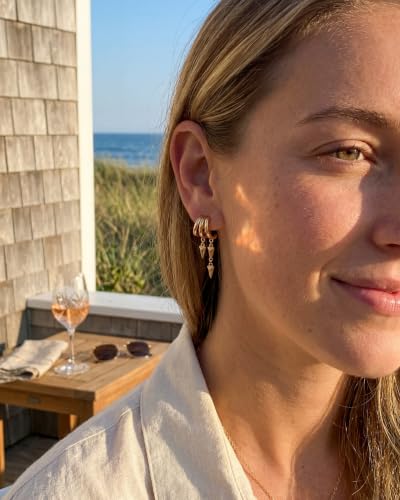 Gold Earrings for Women Trendy 14K Gold Plated Dangle Earrings Small Hoop Huggie Drop Stud Earrings Cubic Zirconia Simple Minimalist Dainty Chain Tassel Hypoallergenic Earrings - color: Simple & Gold