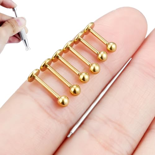 Internally Threaded Labret Studs 18G 16G 14G Surgical Steel Lip Piercing Jewelry with Claw Tool Monroe Snake Bite Jewelry Flat Back Barbell for Women Men Plus Piercing Ball Grabber Tool - color: goldtone, size: 18g,ball end