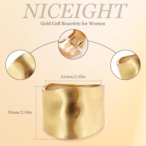 NICEIGHT 18K Gold Plated Chunky Bangle Bracelets for Women Gold Wide Cuff Bangle Bracelet Hammered Minimalist Thick Gold Wrist Wrap Bracelets - color: Gold Irregular Matte bracelet