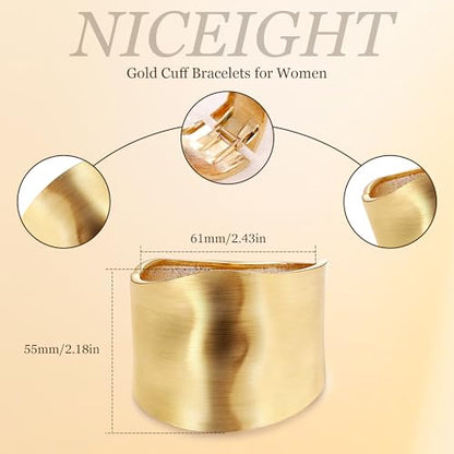 NICEIGHT 18K Gold Plated Chunky Bangle Bracelets for Women Gold Wide Cuff Bangle Bracelet Hammered Minimalist Thick Gold Wrist Wrap Bracelets - color: Gold Irregular Matte bracelet