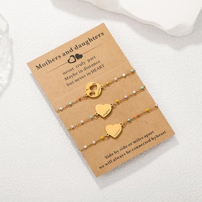DS Mother Daughter Matching Bracelets,Adjustable Stainless Steel Gift Set | mother’s Day & Birthday Gift Box,Heart Charm,Mommy & Me Style,18K Gold Plated,Hypoallergenic,Daily Wear,Fits Women Teen Girls - color: Gold-5