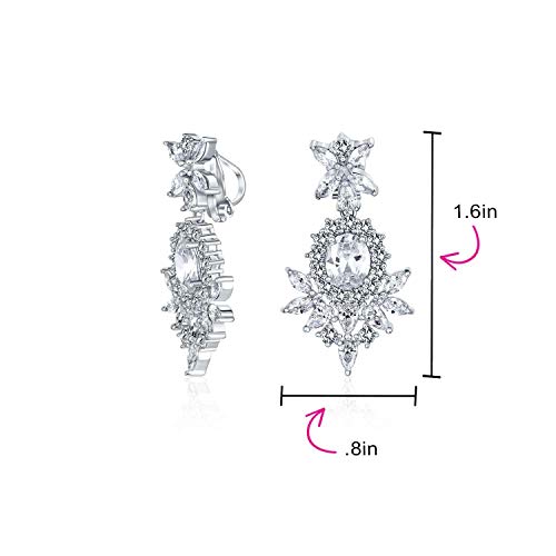 Cocktail Leaf Motif Multi Color CZ Chandelier Clip-On Earrings Silver Plate - color: Clear