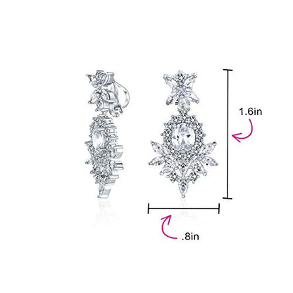 Cocktail Leaf Motif Multi Color CZ Chandelier Clip-On Earrings Silver Plate - color: Clear
