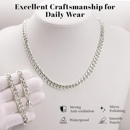 WomenGifts Cuban Link Chain Necklace for Women, Waterproof 14k Gold Silver Plated Chain Choker, Non Tarnish Stainless Steel Jewelry, 3.5/5/6/8/11mm,14/16/18 Inch Thin&Chunky&Thick - color: Silver, style: 8MM-18"
