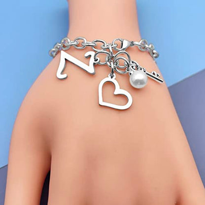 Initial A-Z Bracelets Gift for Women Girls Stainless Steel Chain Bracelet 26 Alphabet Jewelry Gifts for Birthday Anniversary Letter Bracelet Monogram Gifts for Sister Friend Girlfriends Mom 8.26 Inch - color: Z