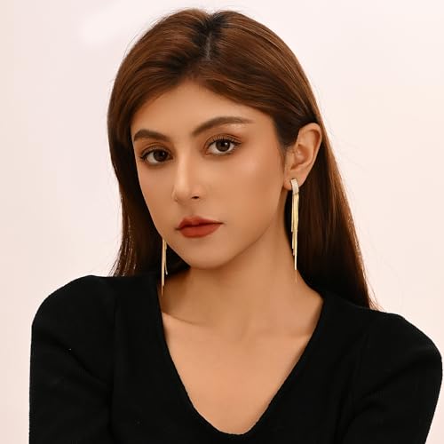 Long Dangle Earrings for Women, Tassel Chain Drop Threader Earrings | 18K Gold Plated, 925 Sterling Silver Posts, Set with cubic zirconia, Hypoallergenic, Non Tarnish, Lightweight, Red Gift Box - color: Gold