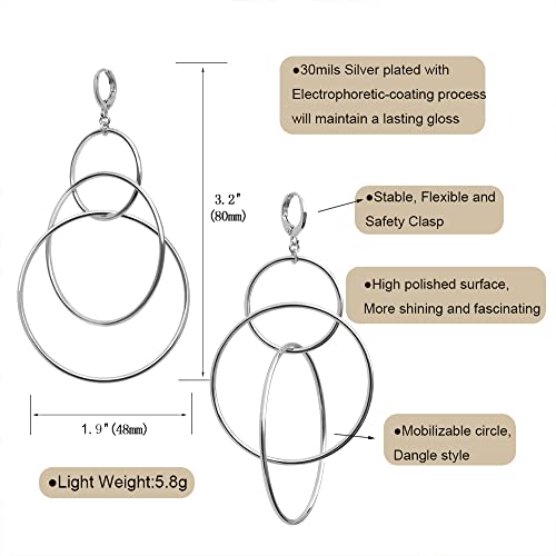 Dangle Hoop Earrings for Women, 14k Gold/Silver Plated High Polished Cute & Aesthetic Earrings for Women - color: Silver-03