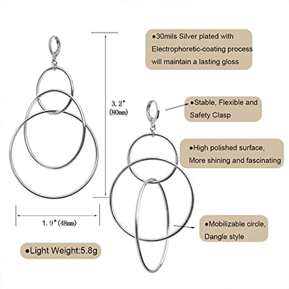 Dangle Hoop Earrings for Women, 14k Gold/Silver Plated High Polished Cute & Aesthetic Earrings for Women - color: Silver-03