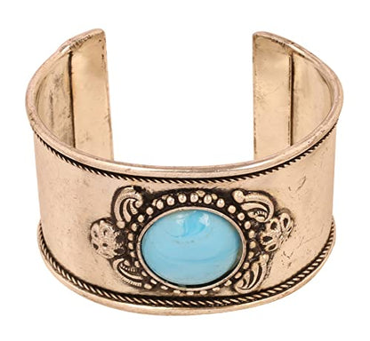 Touchstone Indian Bollywood Desire Brass Base Exotic Workmanship Free Size Cuff Bracelet in Antique Gold Or White Or Copper Tone for Women. - style: D121 Turquoise