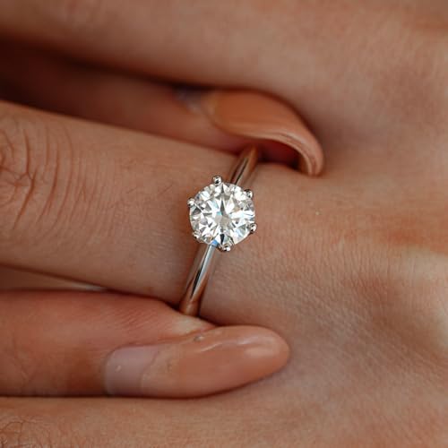 LUSHE Moissanite Engagement Ring 1-2CT D Color VVS1 Clarity 925 Sterling Silver with 18K White Gold Plated Solitaire Moissanite Wedding Promise Rings for Women - color: 001-1 Carat