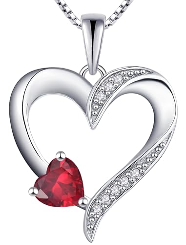 YL Heart Necklace 925 Sterling Silver Love Heart Pendant Birthstone Jewelry for Women - color: 07-ruby-Jul