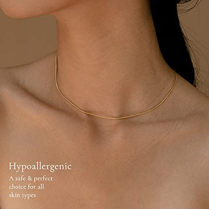 DEARMAY 14K Gold Plated Herringbone Necklaces for Women, Dainty Gold Snake Choker Chain Non Tarnish Trendy Simple Thin & Chunky Options Neckalce 1.5/3/5/6/8mm Chain Jewelry for Gifts - color: 1.5MM 14"-GD Herringbone Necklace