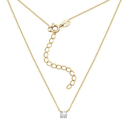 Amazon Essentials Necklace for Women, 14K Brass Chain with Cubic Zirconia Solitaire Pendant - color: Yellow Gold