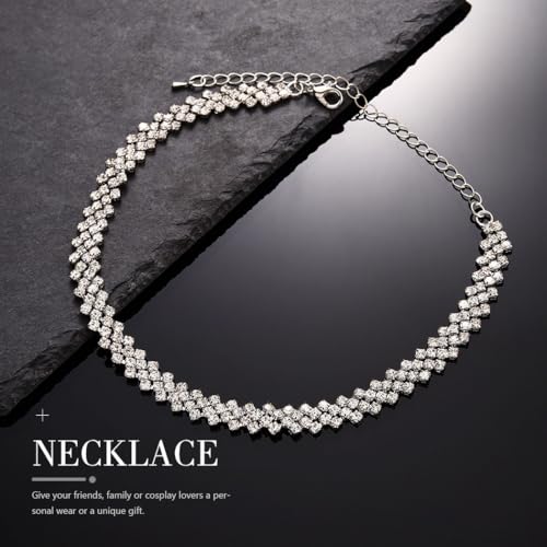 JEAIRTS Rhinestone Choker Necklace Silver Diamond Chain Jewerly for Women | Sparkly Multi-row Crystal Chokers Women's Wedding Prom Formal Jewelry Accessories - color: Silver