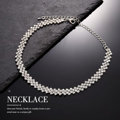 JEAIRTS Rhinestone Choker Necklace Silver Diamond Chain Jewerly for Women | Sparkly Multi-row Crystal Chokers Women's Wedding Prom Formal Jewelry Accessories - color: Silver