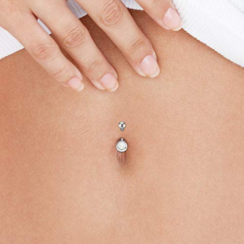 MODRSA Gold Belly Button Ring Dangle Belly Rings Silver Pink Dangling Dangly Belly Button Piercing Hypoallergenic Surgical Steel Opal Butterfly Navel Rings for Women Cute Dainty Navel Jewelry - color: E2- Mix opal 5pcs - silver
