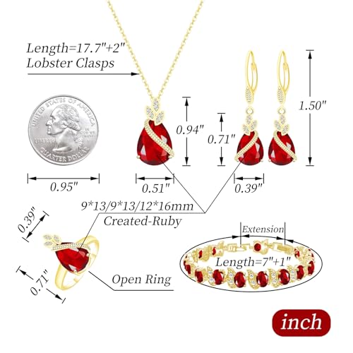GZWHD Jewelry Set for Women CZ Earrings Necklace Ring Bracelet Set Prom Party Wedding Jewelry Gift for Mother Friend Wife - color: A-Gold-Ruby