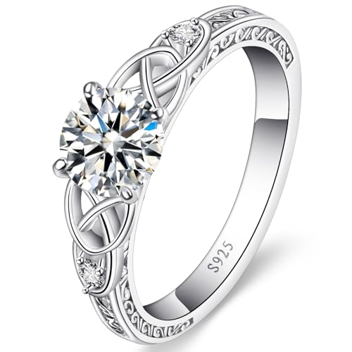 Yaresul Vintage Celtic Knot Women's Engagement Ring Sets Size 5-9 | 925 Sterling Silver/14K Gold Plated Stackable Wedding Bands Rings Cubic Zirconia Women Bridal Sets Wedding Ring Band - color: E-Silver-Ronud Cut
