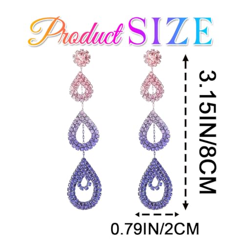 Catery Long Rhinestone Earrings Silver Pageant Earrings Dangling for Women Wedding - color: Purple Blue