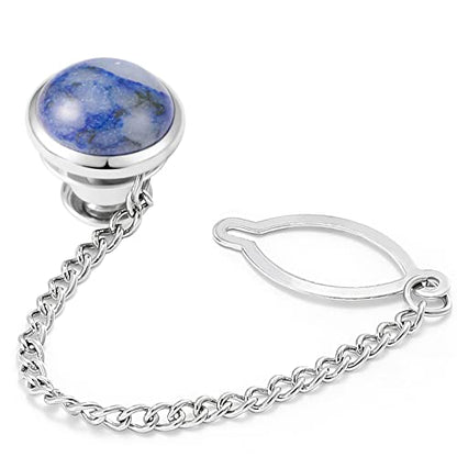 Tie Pins for Men Silver Tie Pins with Chain, Tie Tack Pins Brooch Personalized Wedding Business Gifts - color: Blue