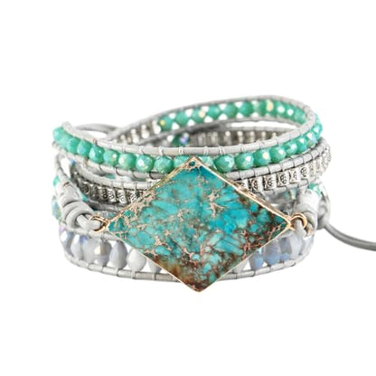 YGLINE Boho Handmade Wrap Leather Tube Crystal Stone Bracelet for Women - color: Blue
