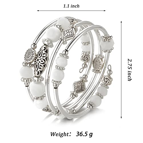 FULU AUTUMN Stackable Beaded Bracelets for Women Boho Wrap Silver Bracelet Layered Fashion Jewelry Gifts for Her - color: Porcelain White