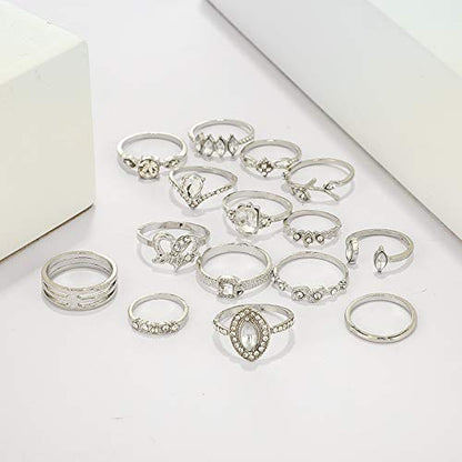 HUJUON 27-34PCS Knuckle Rings Set for Women Stackable Finger Ring Sets Vintage Joint Midi Rings Gold/Silver Star Moon Stacking Rings for Women - style: 34PCS