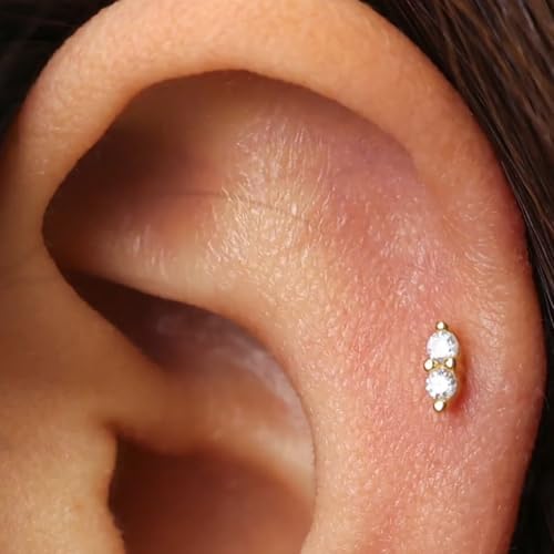 20G/18G/16G Flat Back Earrings Tiny Nose Stud, Cartilage Earring Threadless Tragus Helix Stud Conch Piercing Jewelry - color: CZ Climber(gold 3pcs), size: 16 gauge (1.2mm post)