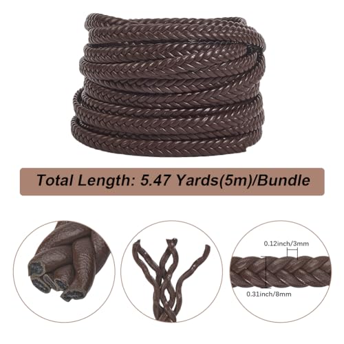 GORGECRAFT 5m x 8mm Braided Leather Cord Flat PU Leather Cord String Faux Leather Braiding Threads Bolo Tie Rope for DIY Crafts Bracelet Choker Necklace Anklets Keychain Jewelry Making, Coconut Brown