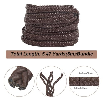 GORGECRAFT 5m x 8mm Braided Leather Cord Flat PU Leather Cord String Faux Leather Braiding Threads Bolo Tie Rope for DIY Crafts Bracelet Choker Necklace Anklets Keychain Jewelry Making, Coconut Brown