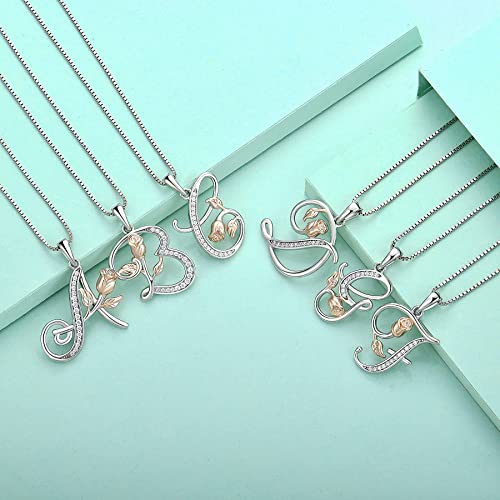 STARCHENIE Initial Necklace for Women Sterling Silver Letters 26 Alphabet Pendant Rose Flower Jewelry Gifts for Family Sisters Friend - color: A