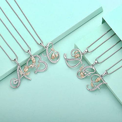 STARCHENIE Initial Necklace for Women Sterling Silver Letters 26 Alphabet Pendant Rose Flower Jewelry Gifts for Family Sisters Friend - color: B