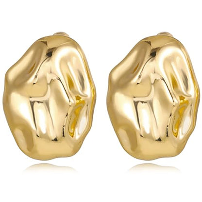 REELMAR Chunky Geometric Clip On Earrings for Women Trendy Gold-Plated Thick Hammered Rectangle Dupes Earrings Minimalist Statement Earrings No Piercing Clips - color: Irregular-Gold