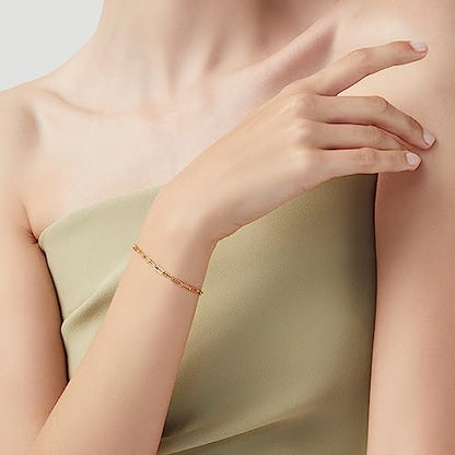 Miabella Italian 18K Gold Plated 925 Sterling Silver Paperclip Bracelet | 3mm, for Women Men, Chain Link, Fine Jewelry, Made in Italy - style: Length 7.5 Inches (women's average size)