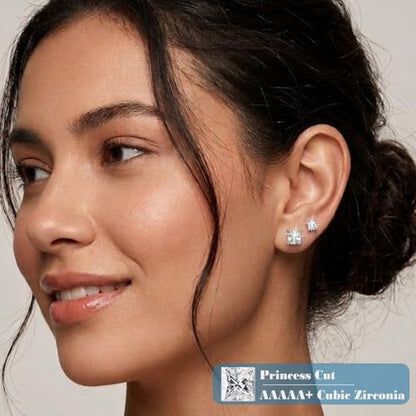 SEEDRILL Stud Earrings for Women Men Square & Round AAAAA+ Cubic Zirconia Earrings 18K Gold Plated Hypoallergenic 316L Surgical Stainless Steel CZ Earrings 3-6mm 4 Pairs - color: Gold