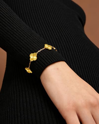 Four Leaf Clover Bracelet 18K Gold Plated Bracelets for Women Lucky Flower Design Stainless Steel Hypoallergenic Link Chain Adjustable Dainty Trendy Jewelry Gifts for Women - color: Golden