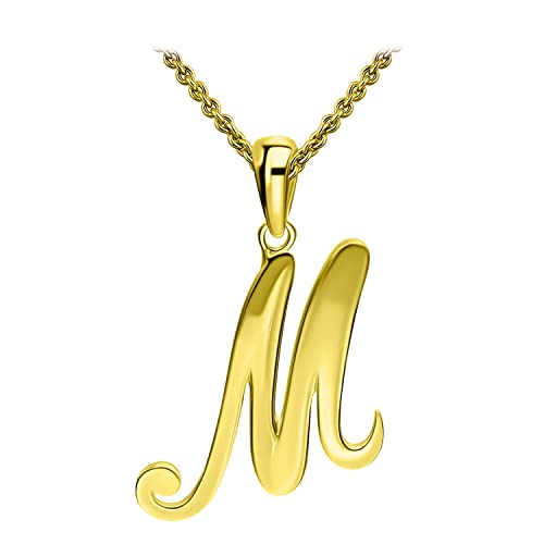 SEA OF ICE Letter Initial Necklace, Alphabet Letter Pendant Necklace, Sterling Silver, Gold, Rose Gold Necklace for Women, Elegant Initial Necklaces, Personalized Custom Women's Necklaces - color: Yellow Gold - M