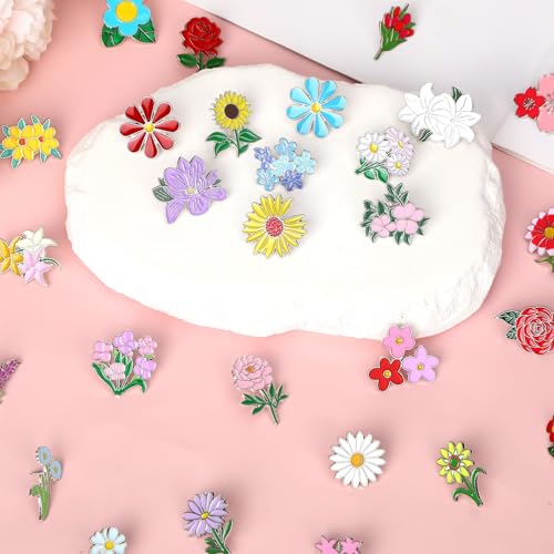 SANNIX 60Pcs Flower Enamel Pins, Bulk Floral Lapel Pins for Backpacks, Cute Spring Flowers Brooch Badges for Clothes Bags Hats Accessories, 30 Styles - style: Flower Pins
