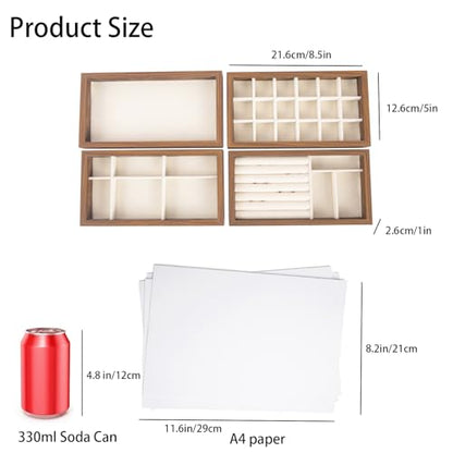 Wooden Jewelry Organizer Trays for Drawer, Stackable Jewelry Drawer Organizer Inserts, Set of 4 Jewelry Storage Flat Stacking Display Case Box for Rings Stud Necklaces(Beige)