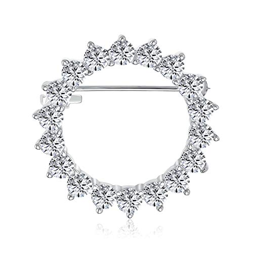 Classic Bridal Eternity Baguette Brillant Cut Cubic Zirconia AAA CZ Clear Purple Scarf Round Circle Brooch Pin For Women Wedding Gold or Silver Plated Brass - color: Silver
