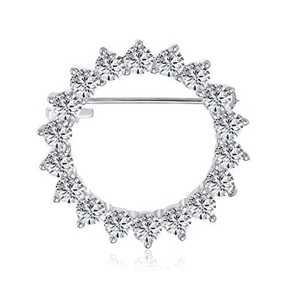 Classic Bridal Eternity Baguette Brillant Cut Cubic Zirconia AAA CZ Clear Purple Scarf Round Circle Brooch Pin For Women Wedding Gold or Silver Plated Brass - color: Silver