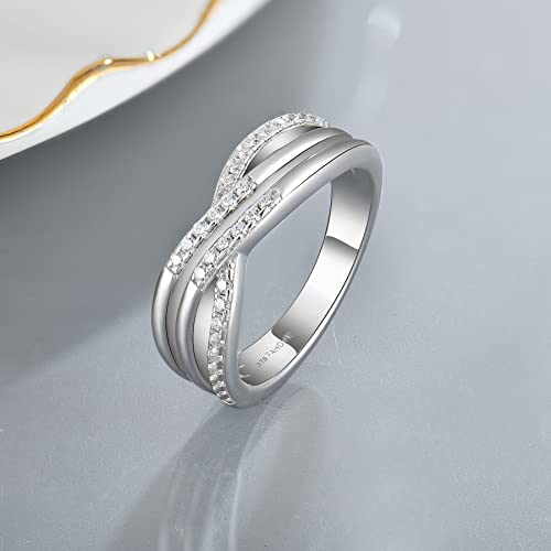Fahonie Infinity X Knot Ring 925 Sterling Silver cut 5A Cubic Zirconia CZ Statement Ring Anniversary Promise Ring for Women